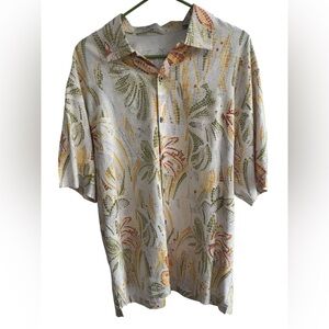 Tommy Bahama Shirt Mens Large 100% Silk Button Up Hawaiian‎ Aloha Floral Mosaic